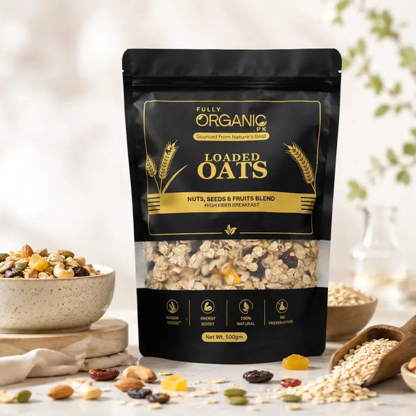 Loaded Oats healthy breakfast oats with nuts seeds and dried fruits by Fully Organic Pakistan