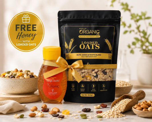 Loaded Oats with free Jangli Shehd wild honey by Fully Organic Pakistan