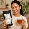 Freshly prepared Skin Detox Tea in a cup with herbal ingredients