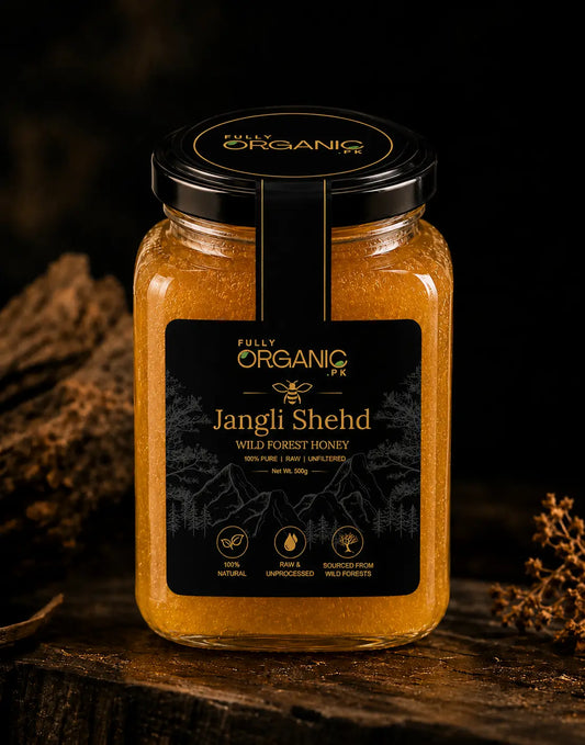 Pure Jangli Shehad raw wild forest honey in glass jar with honey dipper natural honey from Pakistan